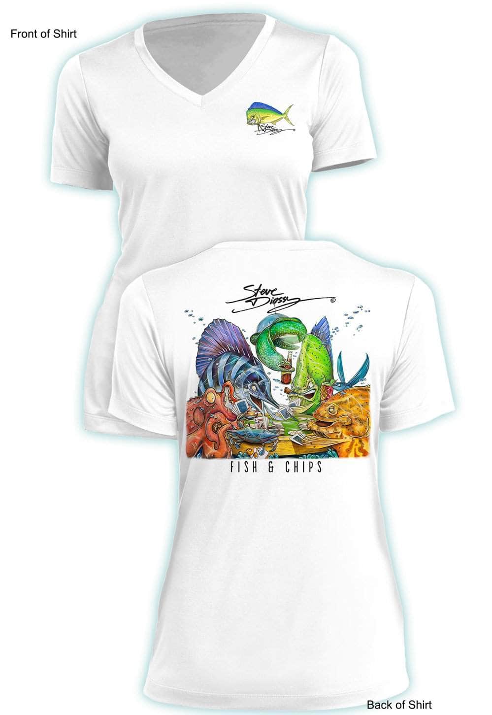 Fish N' Chips- Ladies Short Sleeve V-Neck-100% Polyester